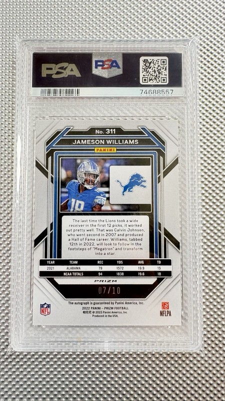 2022 Jameson Williams True Gold Prizm Rookie RC /10 PSA 10 view 2