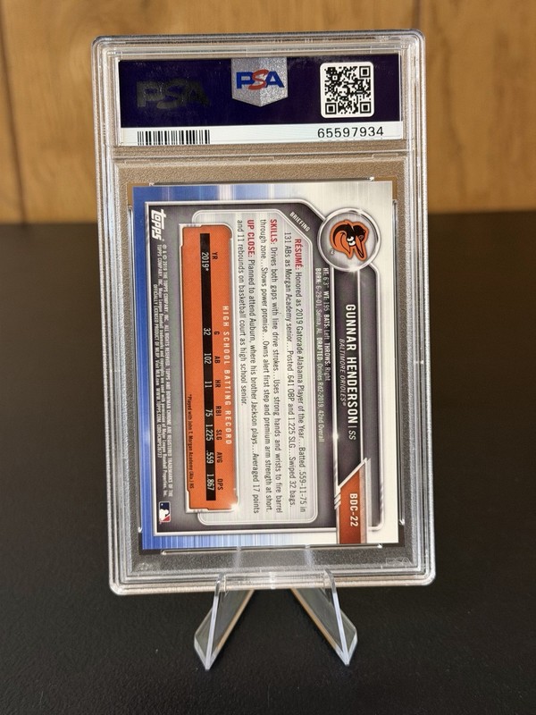 2019 BOWMAN DRAFT GUNNAR HENDERSON CHROME ASIA REFRACTOR PSA 10 ORIOLES view 2