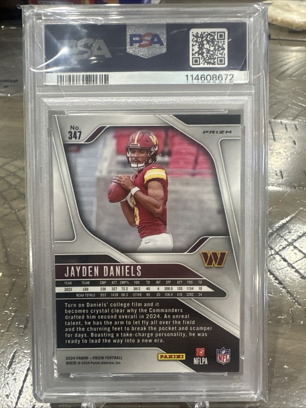 2024 Panini Silver Prizm #347 Jayden Daniels Commanders RC Rookie PSA 10 view 2