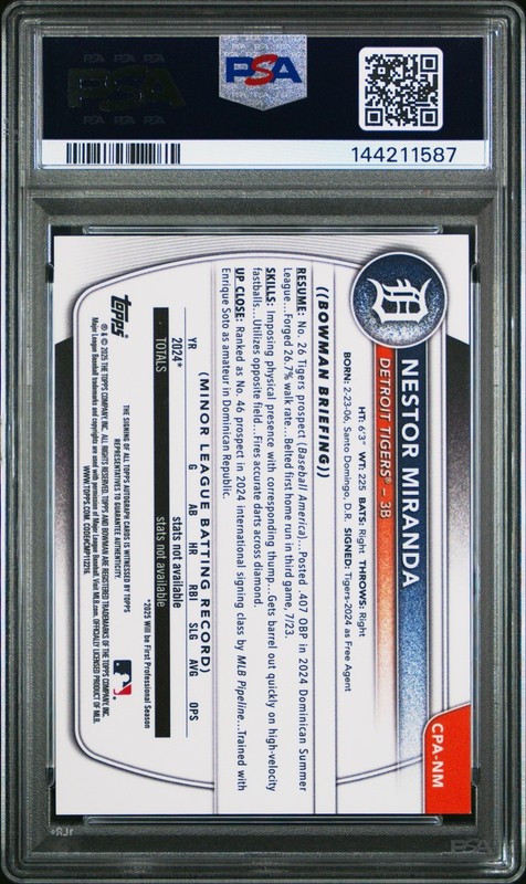 Nestor Miranda 2025 1st Bowman Chrome Orange Refractor Auto /25 PSA 9 Tigers🔥 view 2