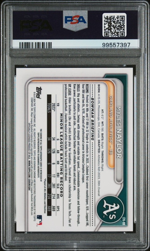 Myles Naylor 2024 1st Bowman Chrome Orange Refractor Auto /25 PSA 9 Athletics🔥 view 2