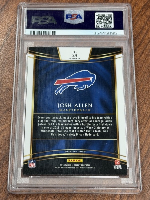 JOSH ALLEN 2018 SELECT CONCOURSE SILVER PRIZM ROOKIE #24 BILLS MINT PSA 9 RC view 2