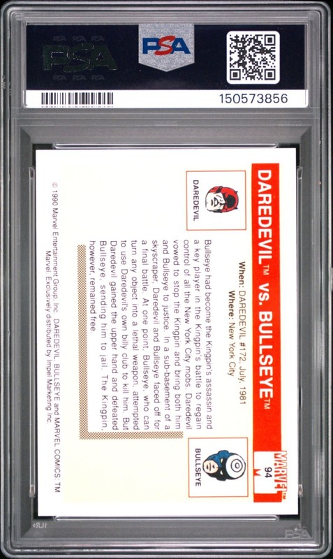 1990 MARVEL UNIVERSE 94 DAREDEVIL VS. BULLSEYE PSA 10 GEM MINT view 2