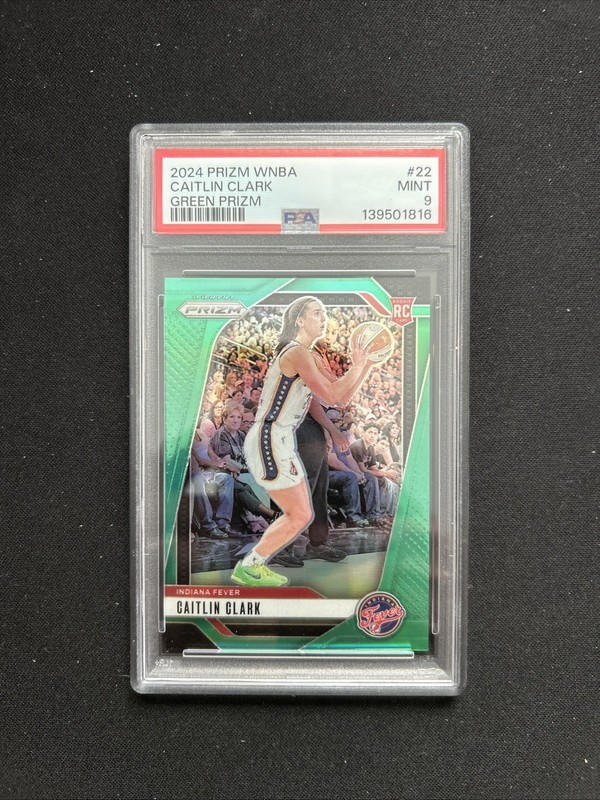 2024 PANINI PRIZM WNBA GREEN PRIZM #22 CAITLIN CLARK ROOKIE RC PSA 9