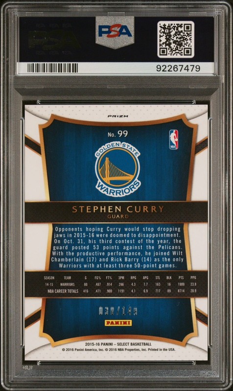 2015 Panini Select Stephen Curry Red Prizm 30/149 Jersey # PSA GEM MINT 10 view 2