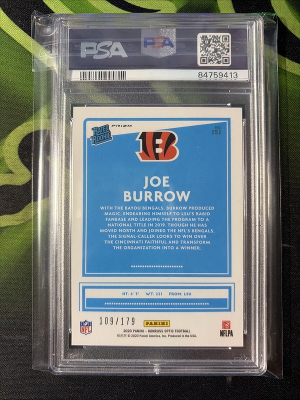 2020 Optic Blue Joe Burrow Psa Mint 9 /179 Rc Rookie Bengals  view 2