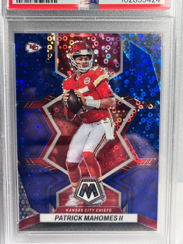 2022 Panini Mosaic - #94 Patrick Mahomes II /75 - No Huddle True Blue PSA-10 HOF view 2