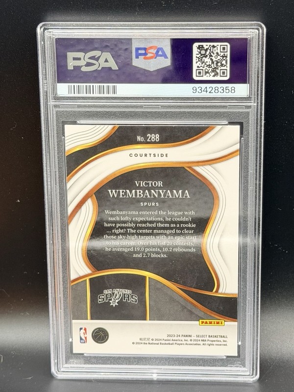 Victor Wembanyama 2023-24 Panini Select Courtside Blue Rookie PSA 10 #288 SP view 2