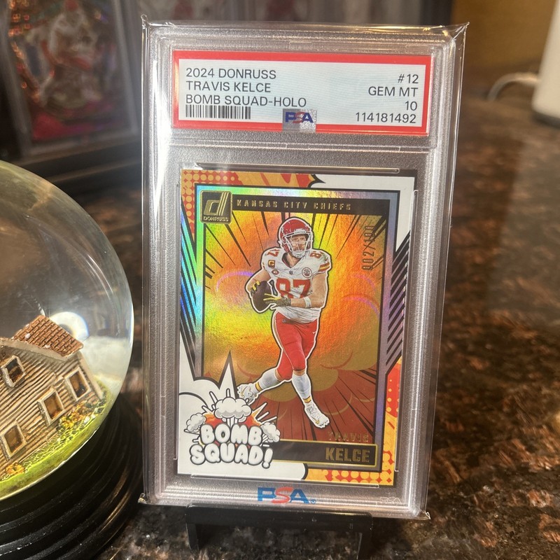 2024 Panini Donruss Travis Kelce #12 Bomb Squad - Holo /100 - PSA 10 LOW POP