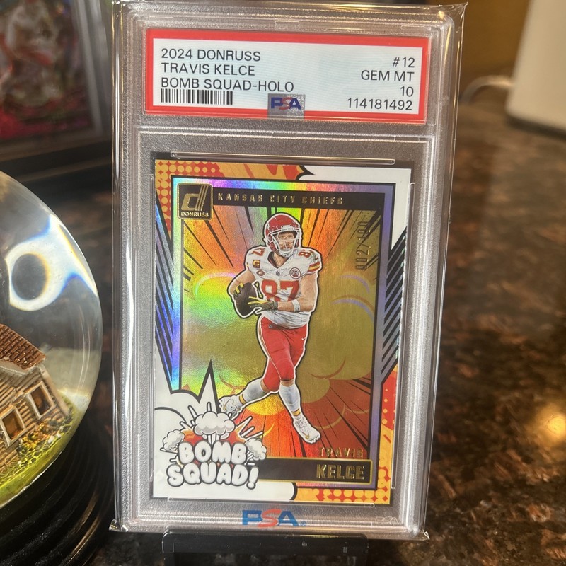 2024 Panini Donruss Travis Kelce #12 Bomb Squad - Holo /100 - PSA 10 LOW POP view 2