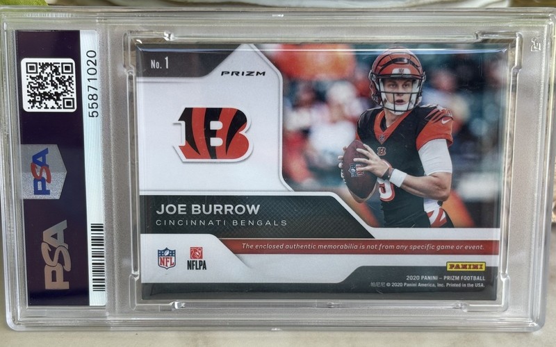 🔥JOE BURROW🔥 2020 Panini Prizm, Gear Relics Patch Silver RC PSA 7 NM! view 2