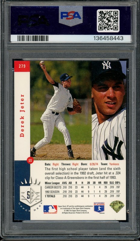 1993 SP Derek Jeter Foil Rookie Card RC #279 PSA 7 | New York Yankees view 2