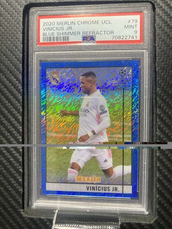 Vinicius Jr  🇧🇷 Topps 2020-21 Merlin Chrome UCL#79 Blue Shimmer /75 PSA 9