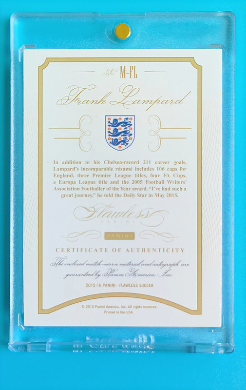 2015-16 Flawless England Frank Lampard Match-worn Dual Patch Auto 3/25 view 2