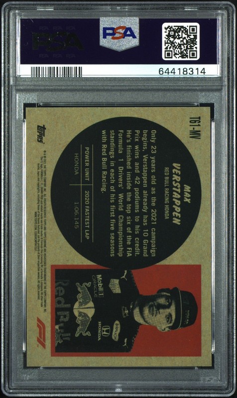 2021 TOPPS FORMULA 1 TOPPS  #T61MV MAX VERSTAPPEN PSA 10 GEM MINT REFRACTOR view 2