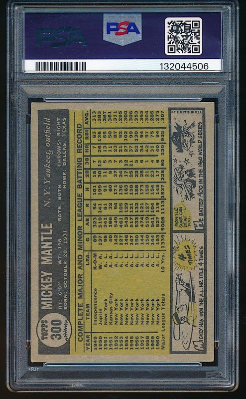 1961 Topps Mickey Mantle #300 PSA 4 ++ well centered, high end, no creases view 2