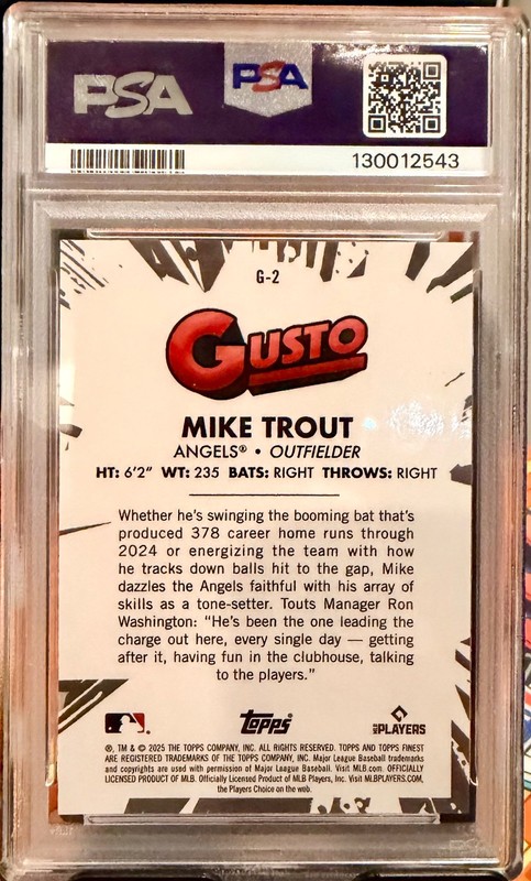 2025 Topps Finest Mike Trout Gusto PSA 10 GEM MINT Angels SP view 2