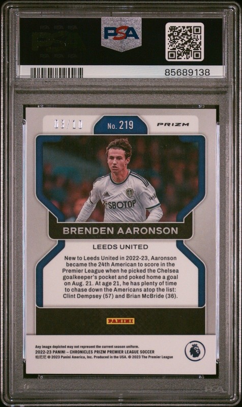PSA 10: 2022-23 Chronicles Premier League #219 Prizm Gold - Brenden Aaronson /10 view 2