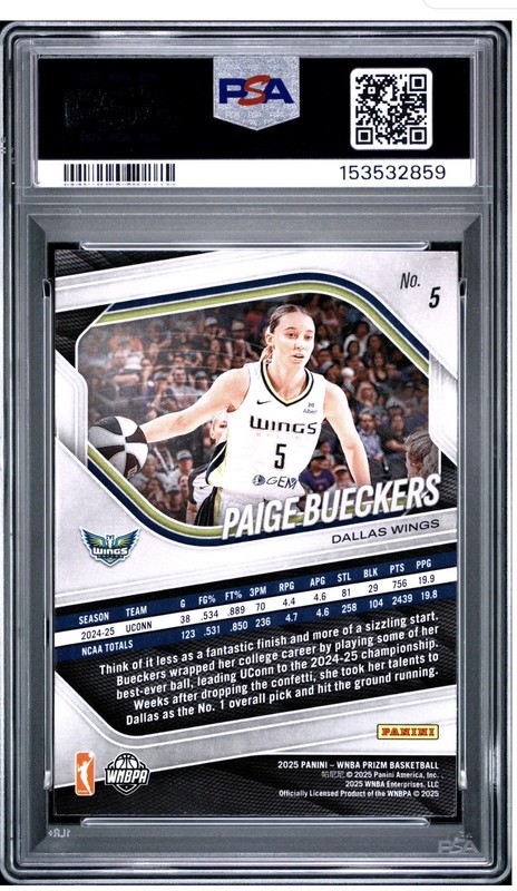 2025 PRIZM WNBA PAIGE BUECKERS ROOKIE PSA 10💎 #5 Rookie Slab📈HOT view 2