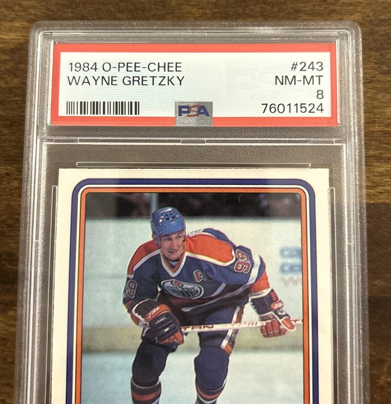 1984 O Pee Chee Wayne Gretzky 243 Nicely CENTERED Oilers GOAT PSA 8 view 2
