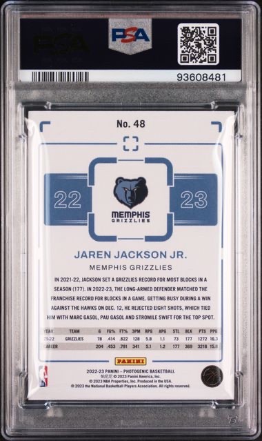 2022-23 Panini Photogenic Silver /99 Jaren Jackson Jr #48 PSA 10 view 2