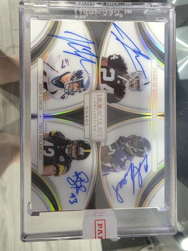 2024 Immaculate Quad Auto Woodson Lynch Ed Reed Polamolu Gold /10 On Card 4 HOF view 2