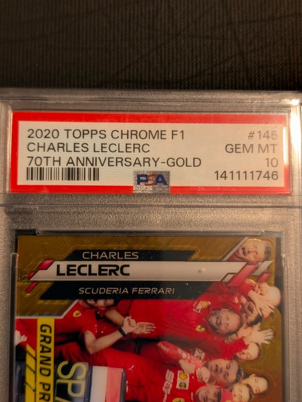 2020 Topps Chrome F1 Charles Leclerc 70th Anniversary Gold PSA 10 view 2