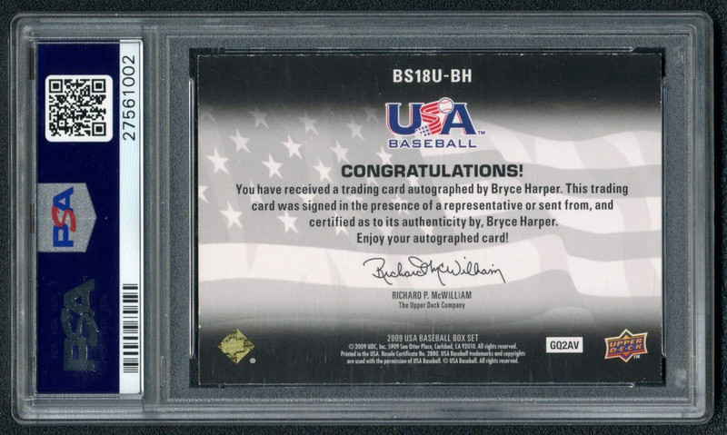 Bryce Harper 2009 Upper Deck USA Big Sigs PSA 7.5 Baseball Card Gold Auto /25 view 2
