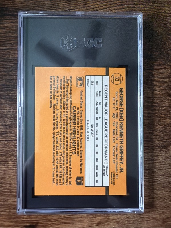 1989 Donruss | Ken Griffey, Jr. Rated Rookie RC 🔥 | SGC 9.5 MT+ Fresh Grade view 2
