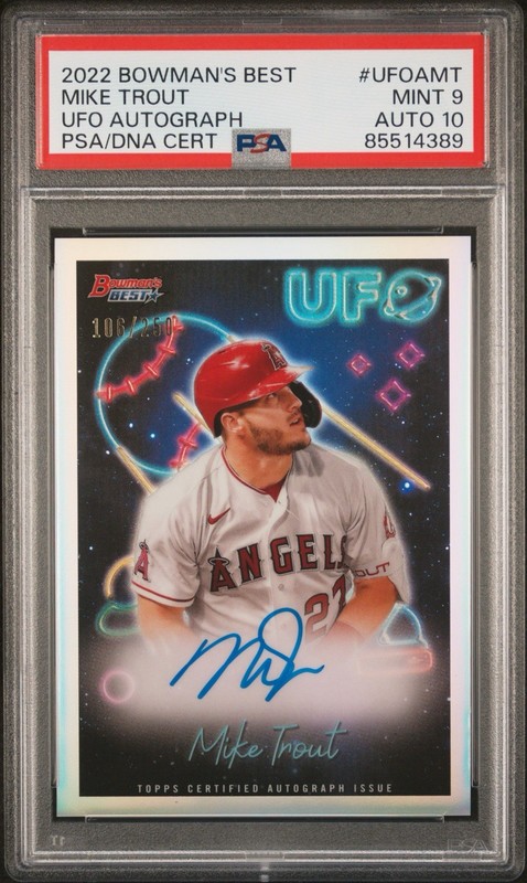 2022 BOWMAN'S BEST UFO AUTOGRAPHS /250 #UFOAMT MIKE TROUT PSA 9 AUTO 10 view 1