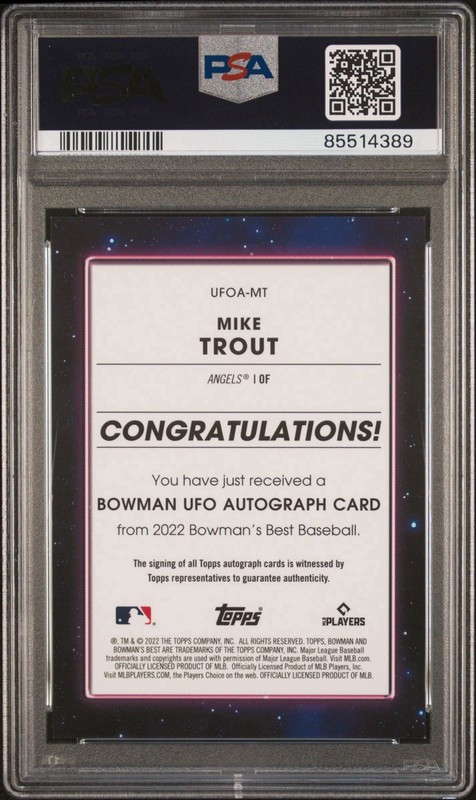 2022 BOWMAN'S BEST UFO AUTOGRAPHS /250 #UFOAMT MIKE TROUT PSA 9 AUTO 10 view 2