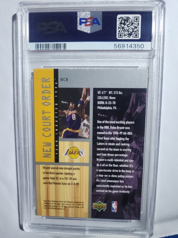 1999 Upper Deck Hardcourt New Court Order Kobe Bryant #NC8 PSA Graded Card HOF view 2
