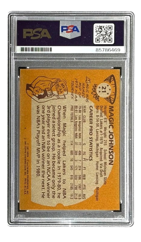 🏀 Magic Johnson 1981-82 Topps #21 Signed PSA Auto 10 🔥 Lakers Legend HOF view 2