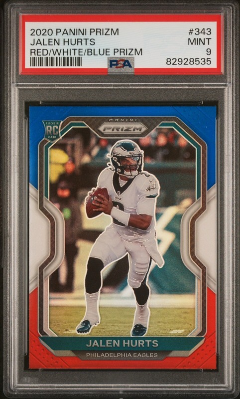 2020 Panini Prizm Jalen Hurts #343 Red White & Blue Prizm (RC) Rookie PSA 9