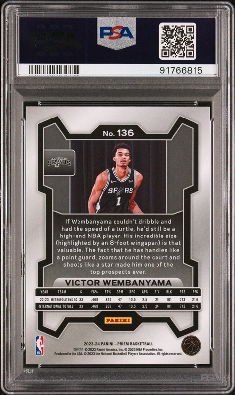 💎 2023-24 PANINI PRIZM #136 VICTOR WEMBANYAMA (RC) ROOKIE - PSA 10 💎 view 2
