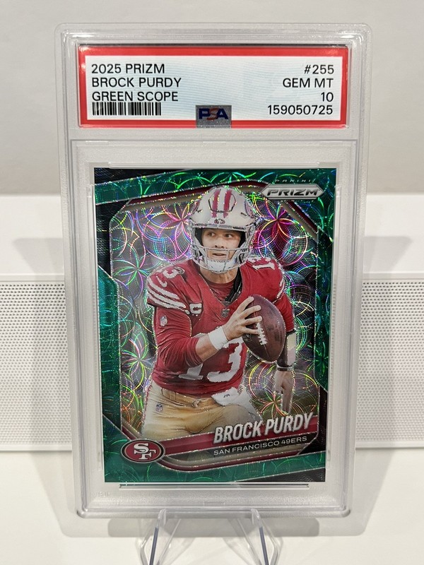 2025 Panini Prizm Brock Purdy #255 PSA 10 GEM MINT /75 Green Scope 49ers