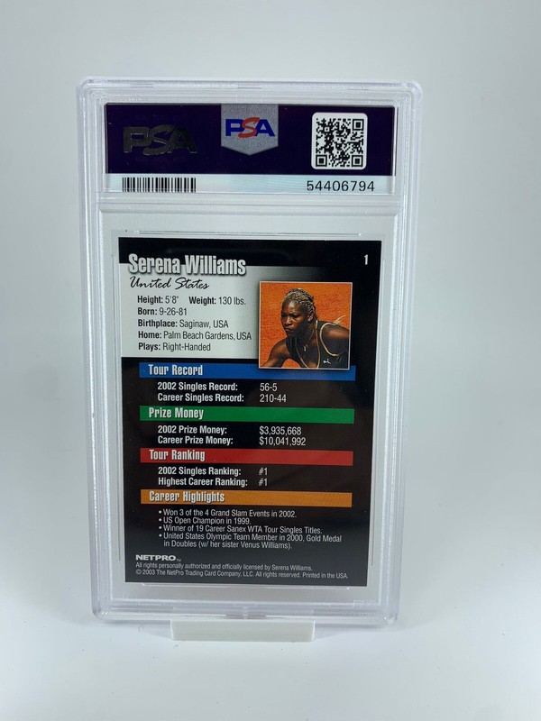 2003 Netpro Tennis Serena Williams ROOKIE RC #1 PSA 9 MINT Tennis Legend view 2