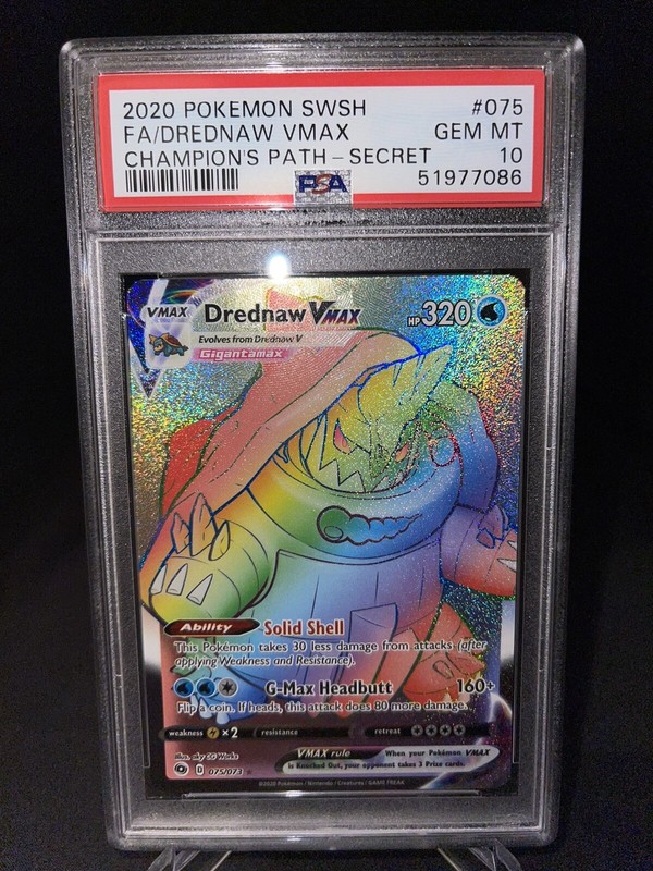 Pokemon Champions Path Drednaw Vmax secret Rainbow rare Card *GEM MINT PSA 10*