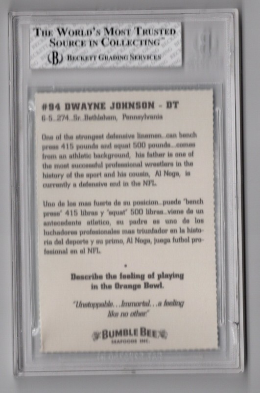 Dwayne Johnson The Rock 1994 Bumble Bee Miami Hurricanes Rookie Card RC BGS 7.5  view 2