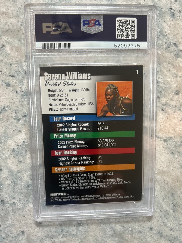 Serena Williams 2003 Net Pro Tennis #1 Rookie Card PSA Mint "9" G.O.A.T. view 2