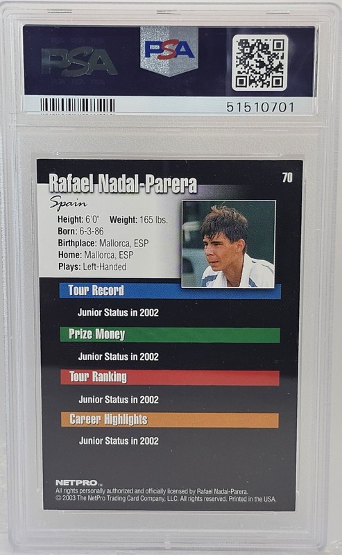 Rafael Nadal-Parera 2003 Netpro #70 PSA Graded Mint "9" view 2