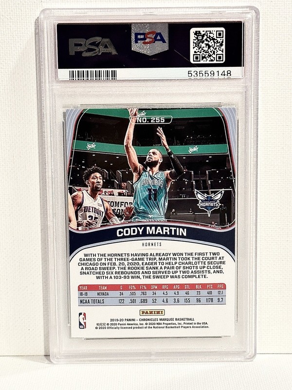 2019-20 Chronicles Cody Martin #255 MARQUEE GREEN Holo Rookie Card PSA 10 GEM!! view 2