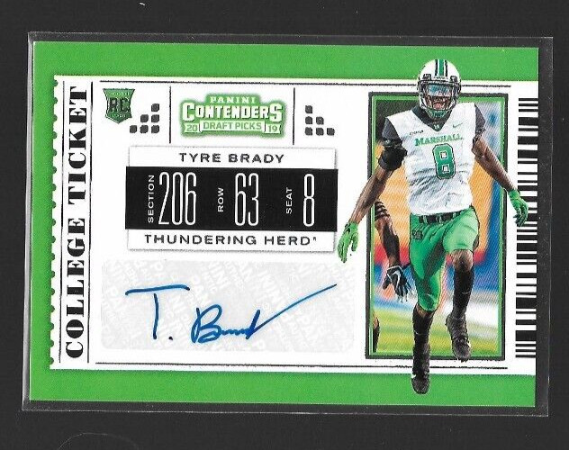 2019 Contenders Draft Tyre Brady Auto Rookie #293 Marshall Thundering Herd WR