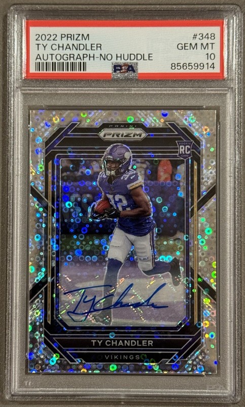2022 Panini Prizm - Ty Chandler No Huddle Auto RC Rookie No. 348 Vikings PSA 10 view 2