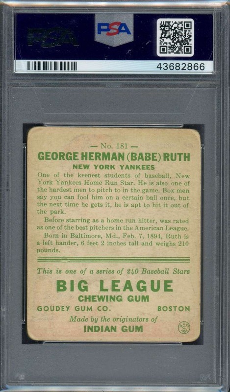 1933 Goudey 181 Babe Ruth (GREEN) PSA 1.5 view 2