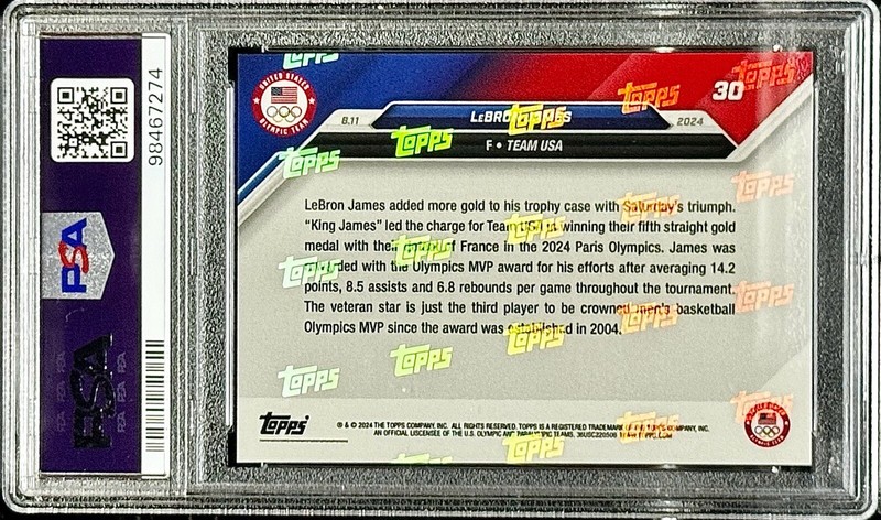 Lebron James PSA 10 - 2024 Topps Now Olympics #30 - Team USA - Gold Medal view 2