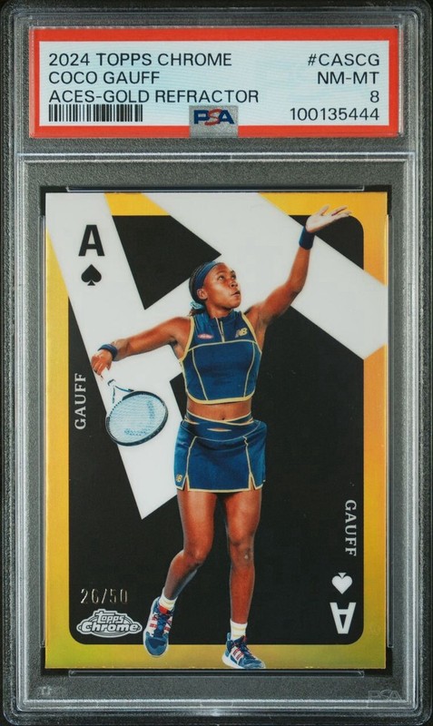 2024 Topps Chrome Tennis Coco Gauff #/50 Aces Gold Refractor #CAS-CG PSA 8