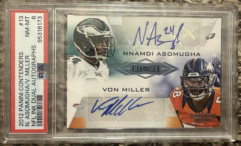 2012 Contenders Football Nnamdi Asomugha/Von Miller Dual Auto #24/25 PSA 8