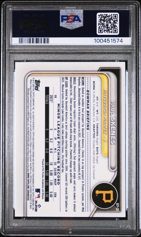2024 Bowman Chrome PAUL SKENES SAPPHIRE Edition Refractor  MINT PSA 9 R.O.Y.  view 2
