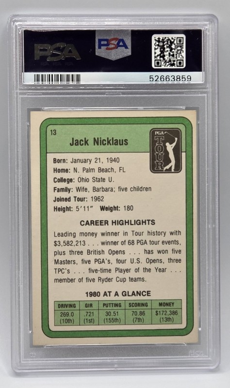 1981 Donruss Golf Jack Nicklaus #13 PSA EX-MT 6 view 2